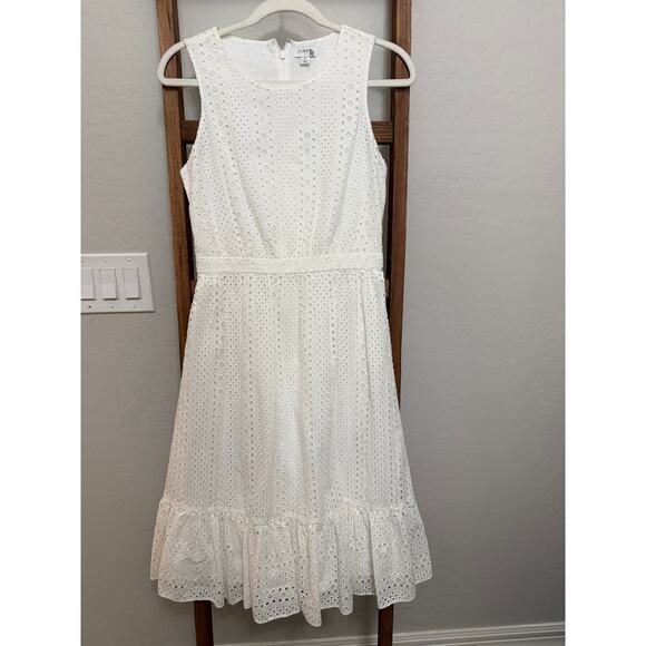 J.Crew Dresses & Skirts - J. Crew-White Eyelet Lace Crochet Tiered Midi Dress Sleeveless-size 2